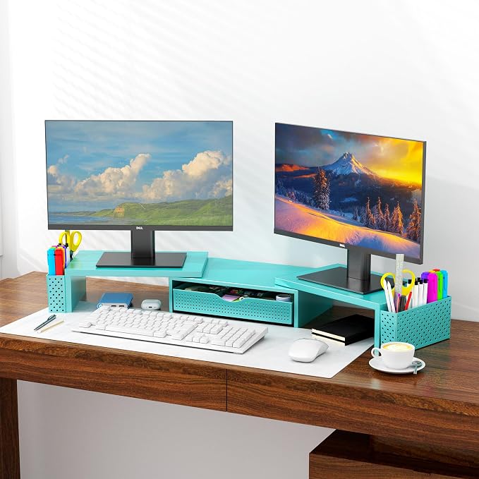 Spacrea Metal Desk Organizers and Accessories, Dual Monitor Stand Riser