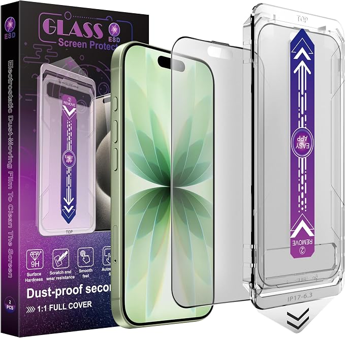 Matte Screen Protector for iPhone 17, iPhone 16 Pro 6.3-Inch, Auto Dust Removal