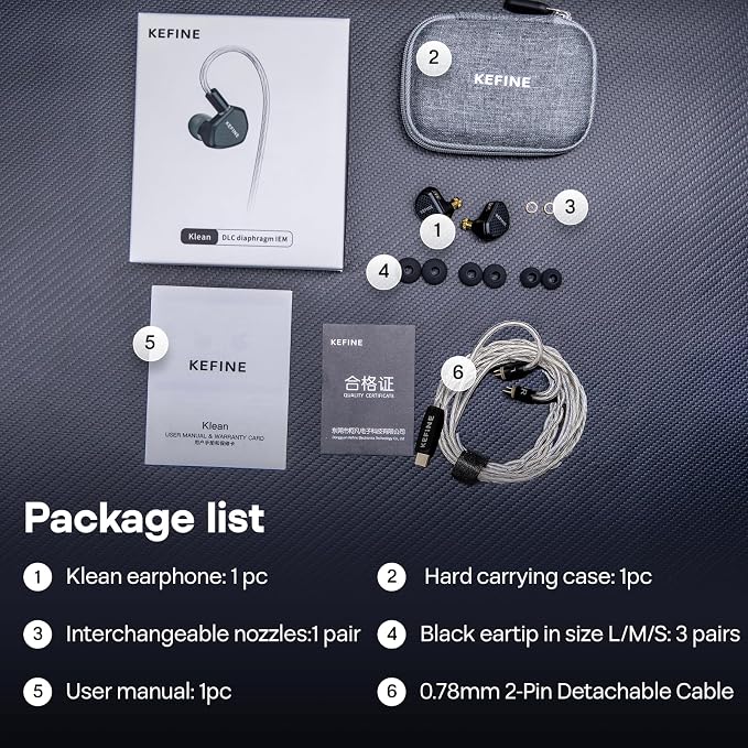 Linsoul Kefine Klean in Ear Monitor, 10mm DLC Diaphragm Dynamic Driver HiFi