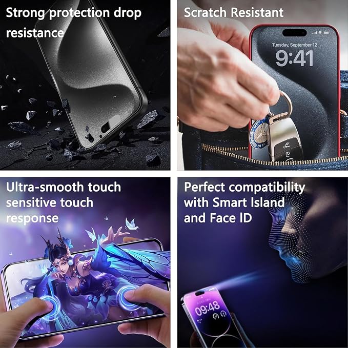 Matte Screen Protector for iPhone 17, iPhone 16 Pro 6.3-Inch, Auto Dust Removal