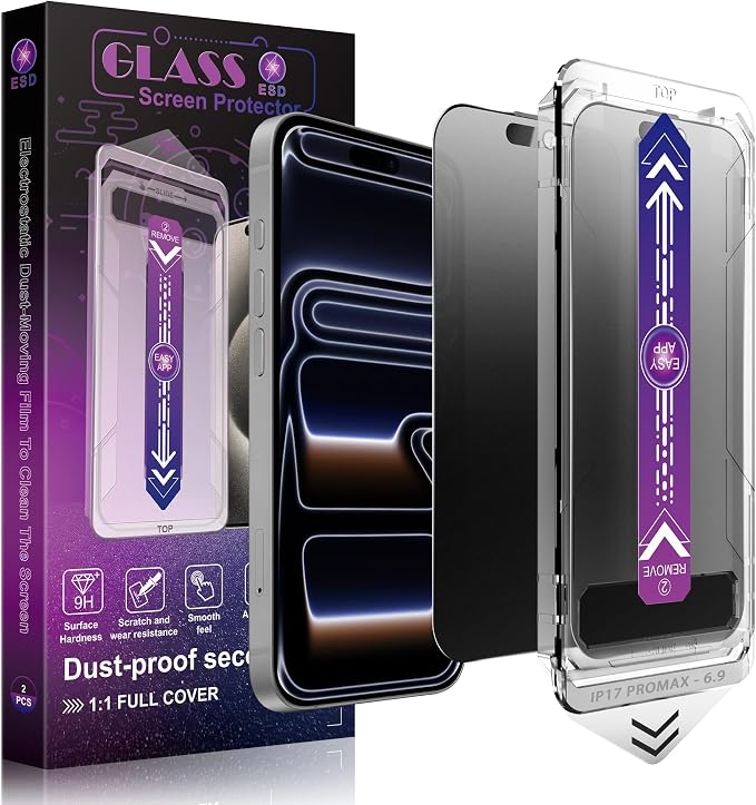 Matte Privacy Screen Protector for iPhone 17 Pro Max 6.9-Inch, Auto Dust Removal