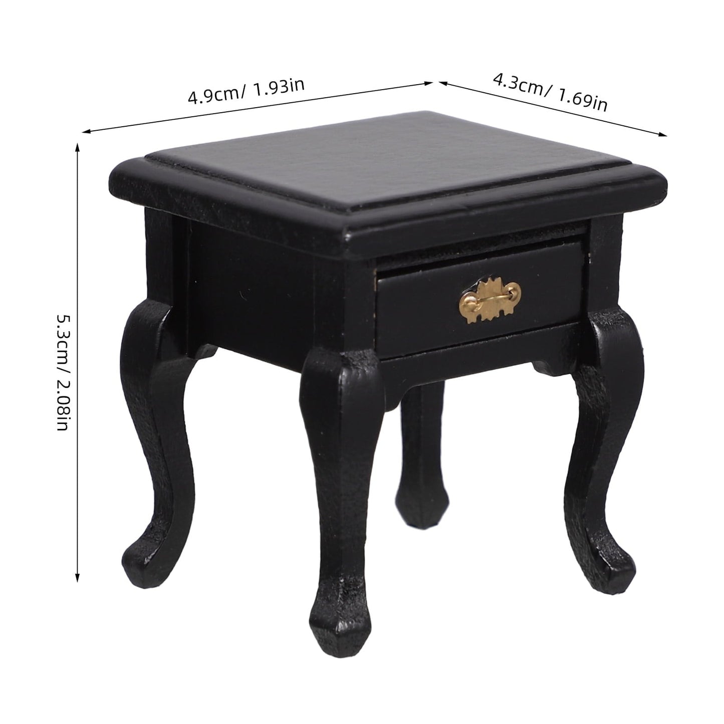 OFFIGAM 1Pcs Miniature End Table Black Wood Functional Drawer Storage For Mini Dollhouse Furniture Living Room