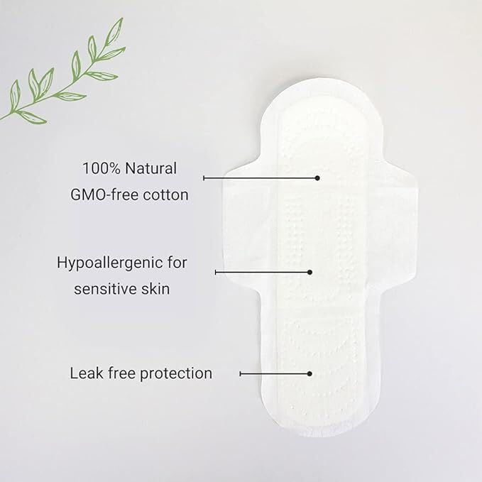 Veeda Natural Cotton Night Pads for Women - Overnight Heavy Flow Absorbent Ultra-Thin Feminine Pad - Hypoallergenic Period pads with Wings - Unscented & Chlorine free Sanitary Napkins - 12 Count