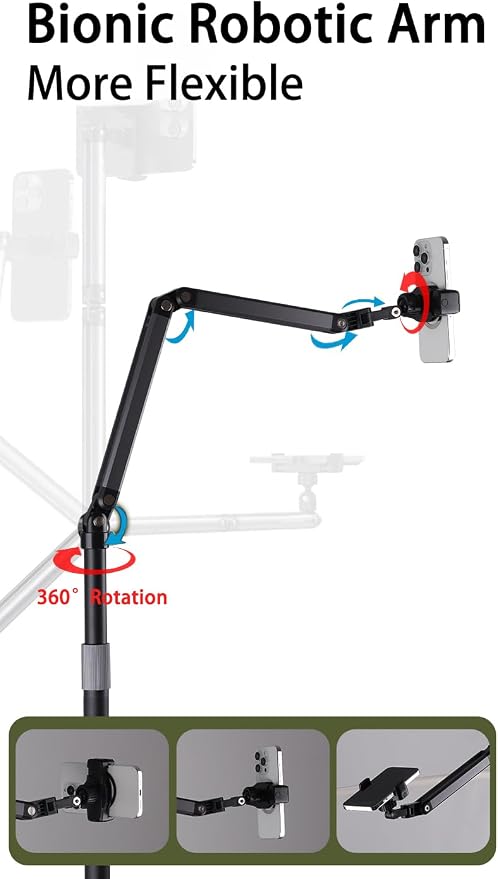 Phone Floor Stand for Recording Cell Phone Holder for Bed, Adjustable Tall Stand