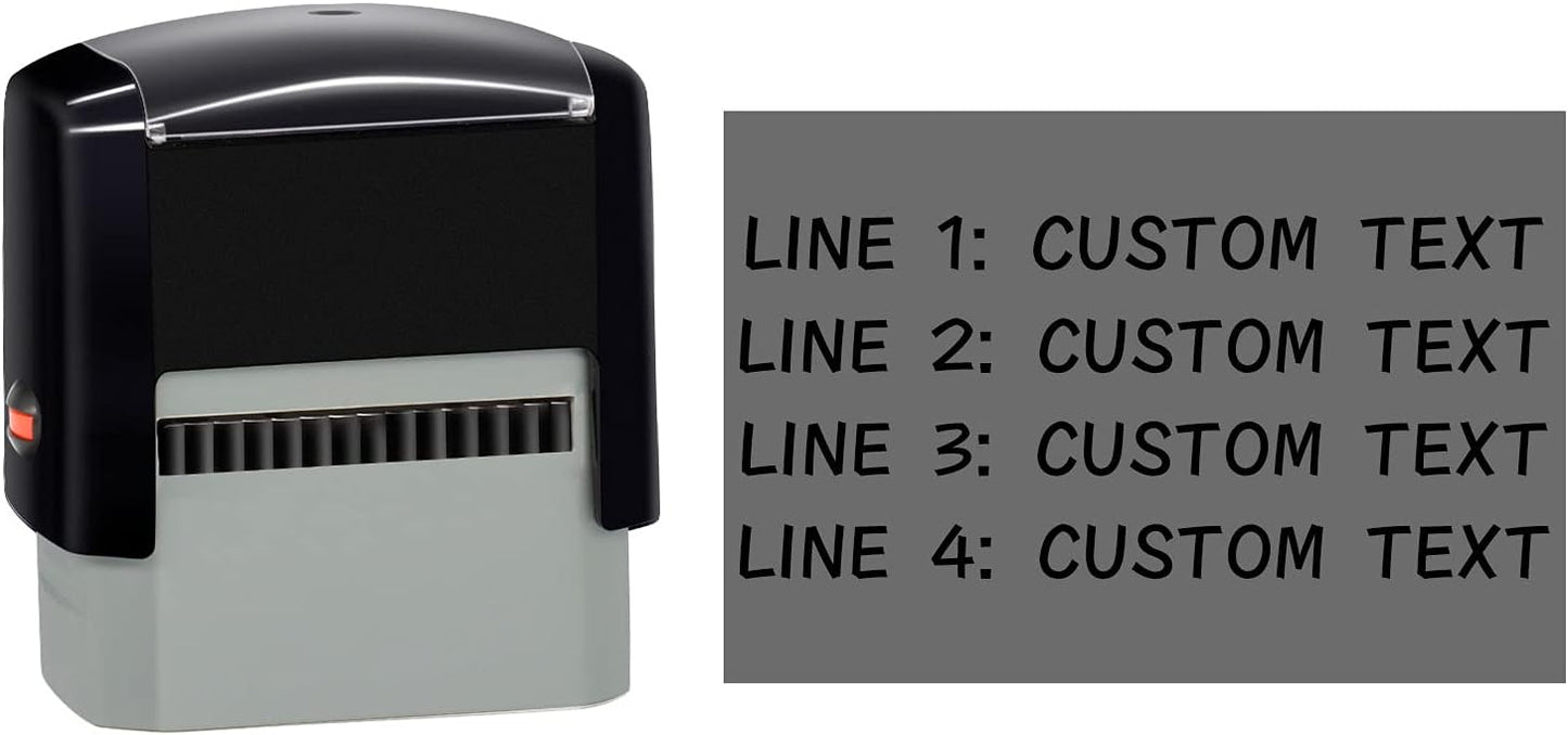 Personalized Stamp (47 x 18mm -4 Lines)- Custom Self Inking Rubber Stamps- Return Custom Address Stamp (Black)