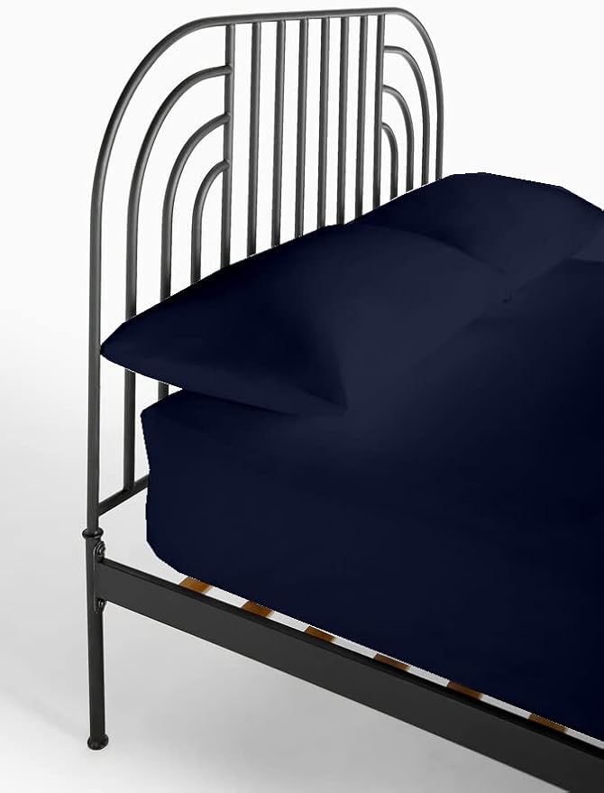 NON Sticky cotton 4 PC Cot Sheets 30x75, 100% Cotton Fitted Cot Sheet- Perfect for Narrow Twin/Rv Bunk/Camping Cot/Guest Bed Replacement, 4-8'' Deep Mattress- Navy Blue Solid,(New_cotset_004)