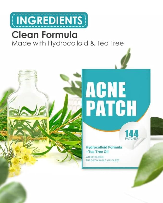 Pimple Patches for Face, Hydrocolloid Acne Patches with Tea Tree Oil for Spot Treatment, Zit Patch, Blemish Cover, Two Sizes, Vegan, Cruelty Free (144 Count (Pack of 2))