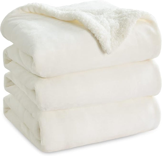 Bedsure Sherpa Fleece Blankets King Size for Bed - Thick and Warm, Soft Fuzzy Plush King Blanket for Winter, Cream, 108x90 Inches