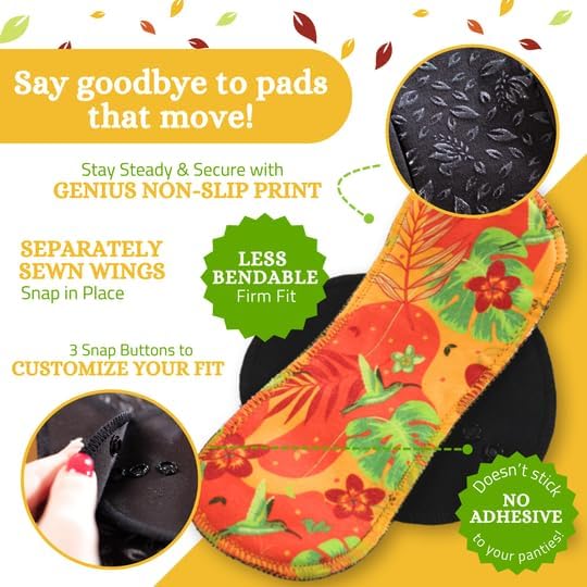 Non-Slip Premium Reusable Period Pads for Heavy Flow & Incontinence (L+XL, 6-Pack); High-Temp Organic Cotton Washable Cloth Pads for Women; Non-Irritating Reusable Pad Menstrual for Comfortable Care