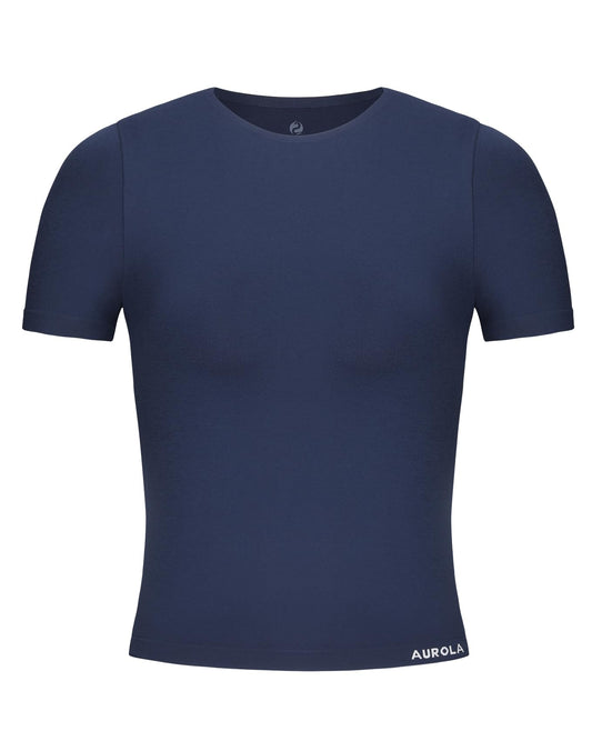 AUROLA Women Essentials Seamless Short Sleeve Fitted Tshirt Gym Workout Athletic Shirts Top Tee Tuxedo Blue