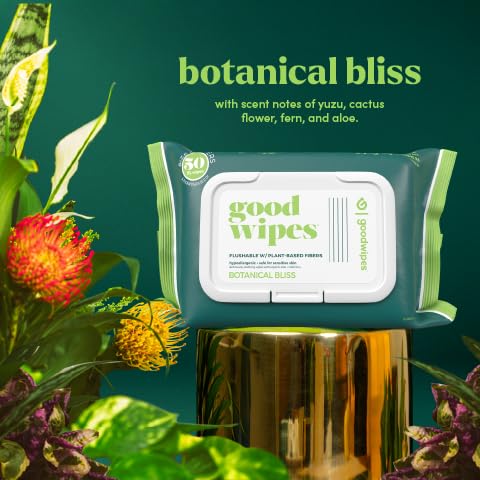 goodwipes Flushable Butt Wipes - Extra Large Adult Wet Wipes For Women & Men - Bathroom Essentials - Sewer & Septic Safe - Botanical Bliss, 418 Count (8 Packs + 1 Travel)