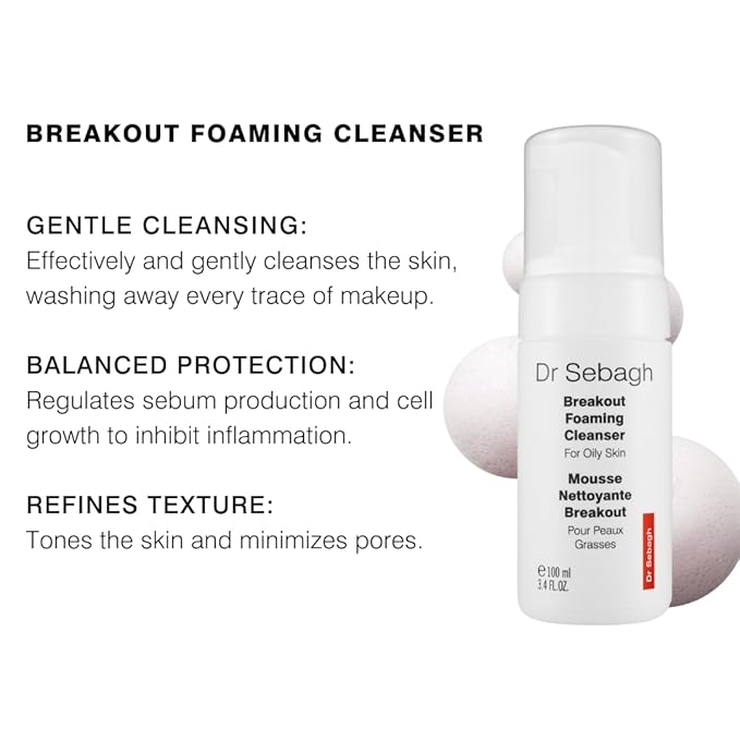 Dr Sebagh Breakout Foaming Cleanser (3.4 fl oz) - Face Wash for Acne Prone/Oily Skin - Purifies, Clears & Hydrates - Foam Face Wash for Oily Skin - Deep Pore Cleanser - Travel Size Facewash