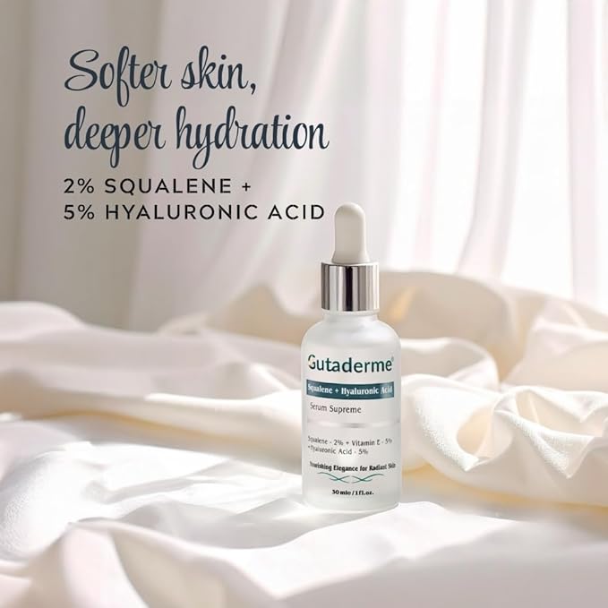 Squalane 5% + Hyaluronic Acid 2% + Vitamin E – Advanced Hydrating & Anti-Aging Face Serum – Restores Elasticity, Smooths Fine Lines – Lightweight Moisture for All Skin Types – 1 fl oz