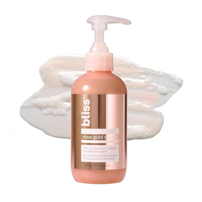 Bliss Rose Gold Rescue Foaming Face Wash – 6.4 Fl Oz – Gentle Cleanser for Sensitive Skin with Rose Water & Colloidal Gold – Non-Drying, Vegan & Cruelty-Free – Removes Makeup & Dirt