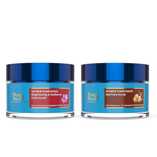 Blue Nectar Walnut Gel Scrub for Deep Exfoliation (1.7 Fl Oz) with Kumkumadi Gentle Exfoliating Face Scrub for Tan Removal and Blackheads (1.7 Oz)