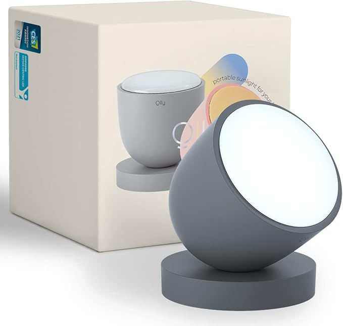Olly Day & Night Duo Set (Solid Gray & Moon Gray) Light Therapy Lamp, Daily Sunlight to Sleep Well, UV-Free, Rechargeable and Portable, 2step Brightness Mode, 25minutes Automatic Timer