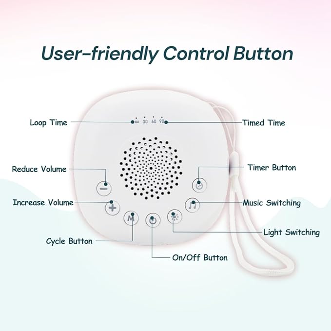 Portable White Noise Machine – Sleep Aid for Babies & Adults, Travel Sound Maker for Newborns, Kids & Toddlers – 20 Calming Sounds, 9-Color Night Light, Office Privacy & Baby Registry Must-Have