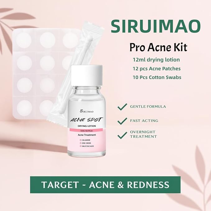 Premium Acne Spot Drying Lotion Kit with Swab, Overnight Acne Treatment For Face, Dry Out Pimples, Blemishes, Zits And Clean Pores, 12ml / 0.41 FlOz