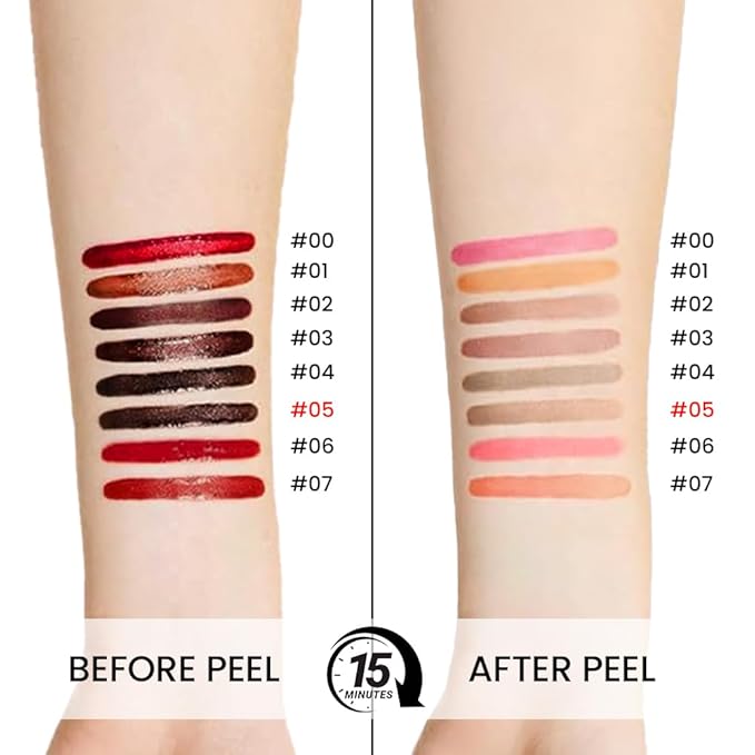 Matte Lip Stain Peel Off Lip Liner, Dark Brown Peel Off Lip Stain Tattoo,Long Lasting & Waterproof Peel Off Lip Gloss Lip Liner,Transfer-Proof All Skin Types.0.12 fl oz #05