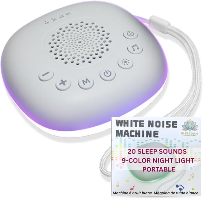 Portable White Noise Machine – Sleep Aid for Babies & Adults, Travel Sound Maker for Newborns, Kids & Toddlers – 20 Calming Sounds, 9-Color Night Light, Office Privacy & Baby Registry Must-Have