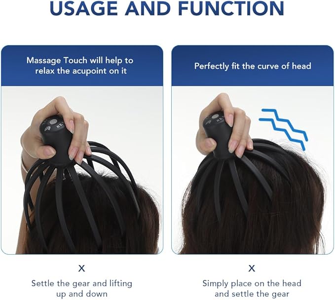 Electric Scalp Massager Head Massager Scalp Massager Tool, Head Scratcher Head Massager Scalp Stress Relax, Electric Octopus Claw 3 Modes 11 Nodes Black