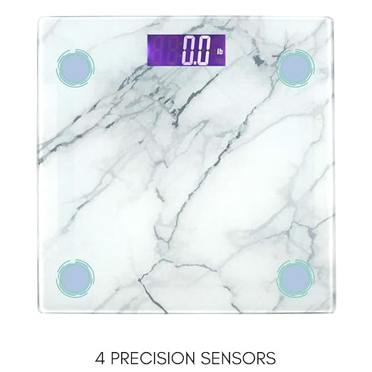 Marble Digital Scale | Glass Digital Weight Scale | Marble Finish | Marble Bathroom Décor Scale| 395 Pound Capacity | Bathroom Scales for Weight | Digital Scale for Body Weight | Glass Scale Weight