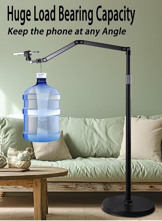 Phone Floor Stand for Recording Cell Phone Holder for Bed, Adjustable Tall Stand