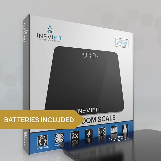 INEVIFIT Bathroom Scale, Highly Accurate Digital Bathroom Body Scale, Measures Weight up to 400 lbs. Includes Batteries