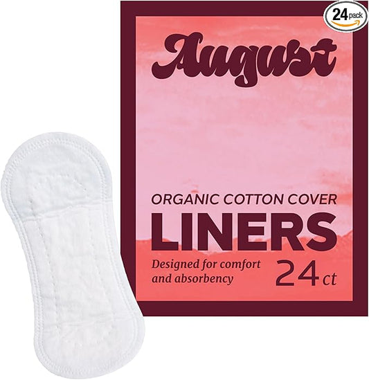 August Organic Cotton Panty Liners for Women and Anyone Who Menstruates, Made with Organic Cotton, HSA FSA Eligible 24 Daily Liners, Toxin & Fragrance Free, Hypoallergenic Cotton