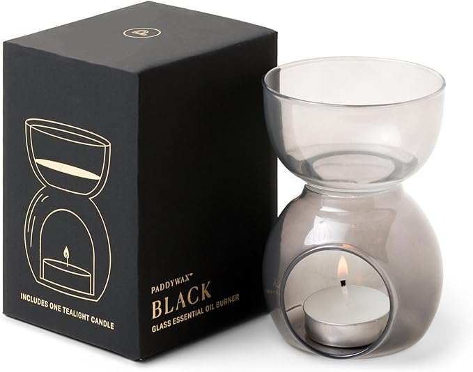 Black Glass Oil Burner Packaged in Black Folding Box w/FOIL (Web)