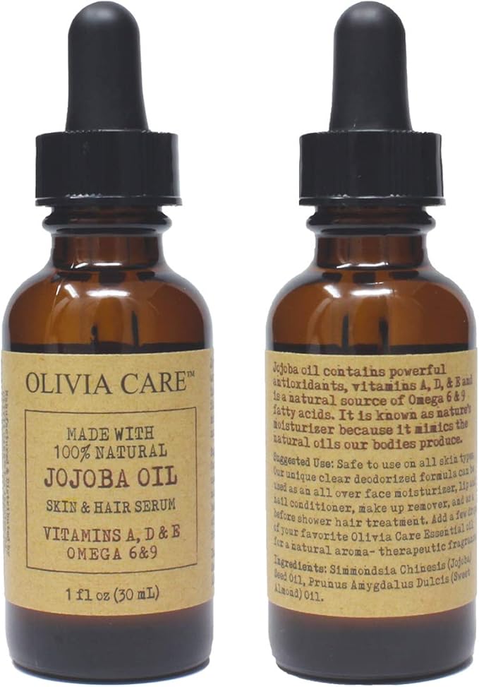 Olivia Care Jojoba Oil Serum - 100% Natural, Pure & Cold Pressed - for Face, Body & Hair - Infused with Antioxidents, Vitamin A, D, E & Omega 6, 9 | Moisturizing & Hydrating