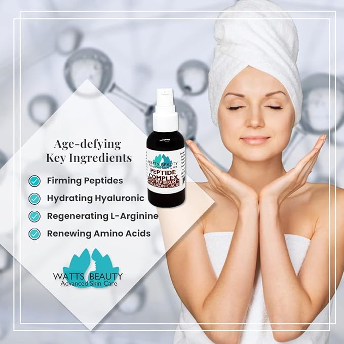 Peptide Anti-Aging Face Serum - Hyaluronic Acid and Collagen Boosting Daily Face Care Polypeptide Complex with L-Arginine Firms Wrinkles and Boosts Collagen 4 oz