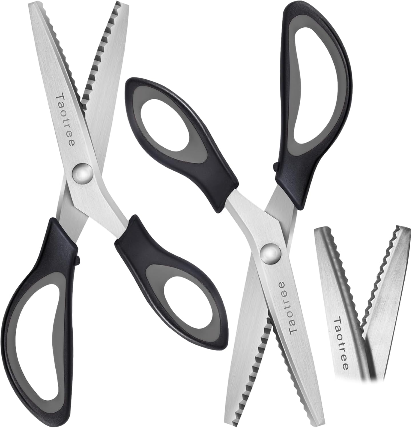 Sewing Scissors for Fabric Cutting, Taotree 9.5" Fabric Scissors Pinking Shears, Zig Zag Craft Decorative Edge, Sewing Supplies Notions Accessories for Craft Scrapbooking Supplies, Black Grey 2 Pack