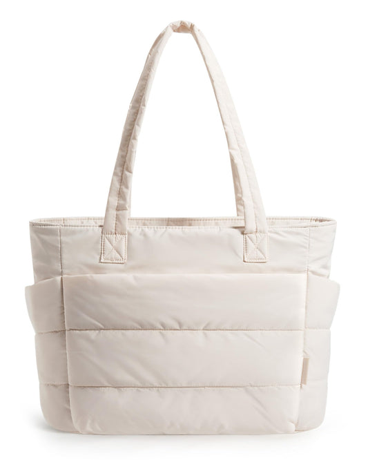 BAGSMART Tote Bag for Women, Lightweight Puffy Tote Bag with Compartments Shoulder Bag Handbag Quilted Shoulder Bag Handbag for Travel, Work, Beach, Gym, Shop(Beige)