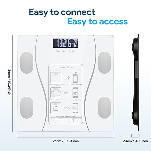 Digital Simple and Practical Body Fat Scale with Smartphone App, Bathroom Scale with Led Display - White