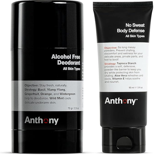 Anthony Alcohol Free, Aluminum Free Deodorant for Men 2.5 Fl Oz and Anthony No Sweat Body Defense Deodorant for Men 3 Fl Oz