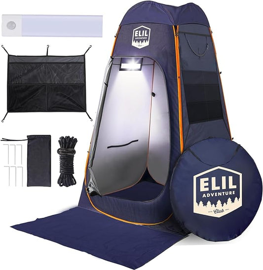 Camping Shower Tent With LED Sensor Light 6.23 ft - Large Easy Pop Up Privacy Tent for Beach Changing - Outdoor Portable Enclosure for Camping