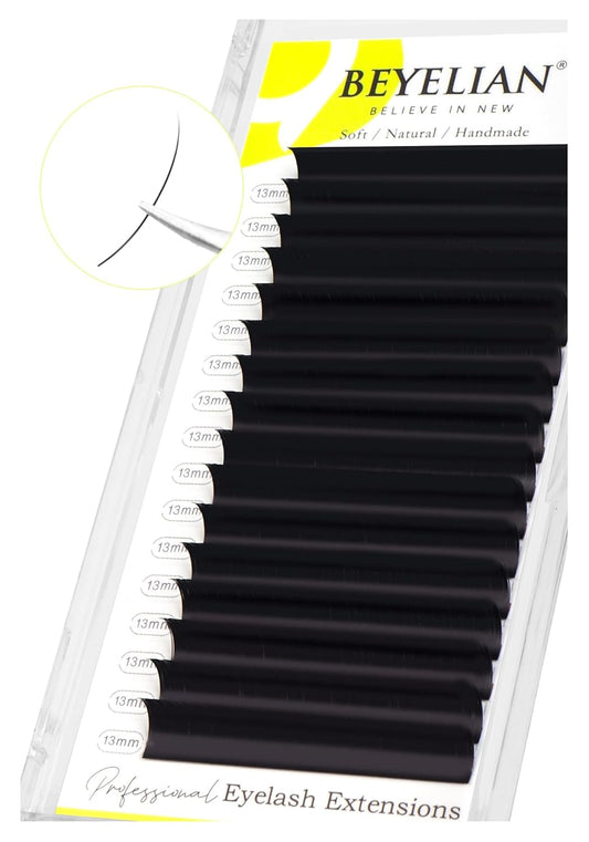 BEYELIAN Eyelash Extension 0.05 C Curl 13mm Tray Easy Fan Lash Extensions Volume Lashes 100°/212°F High Temperature Resistant Classic Professional Use Natural Matte Black (0.05 C 13mm)