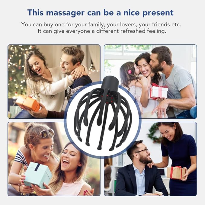 Electric Scalp Massager Head Massager Scalp Massager Tool, Head Scratcher Head Massager Scalp Stress Relax, Electric Octopus Claw 3 Modes 11 Nodes Black