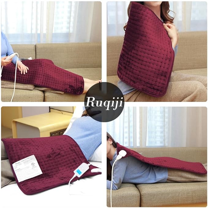 Ruqiji 17''x33'' XXXL King Size Heating Pad with Fast-Heating Technology&10 Temperature Settings, Flannel Electric Heating Pad/Pain Relief for Back/Neck/Shoulders/Menstrual Pain/Leg Cramp (Red)
