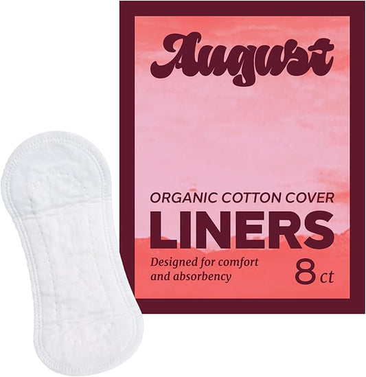 August Organic Panty Liners for Women and Anyone Who Menstruates, Made with Organic Cotton, 8 Daily Liners for Women, Toxin & Fragrance Free, Hypoallergenic Cotton