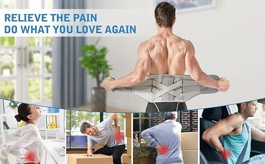 Back Brace for Lower Back Pain Relief - Back Support Belt for Women & Men for Herniated Disc, Sciatica. Removable Stays for Lower Back Support with 2 Different Hardness Sets (Grey, Medium)