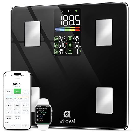 Arboleaf Smart Scale With BMI, Body Fat, Muscle Mass, 14 Composition Metrics, Large LED Display, Digital Bathroom Scale for Weight, Accurate Weighing Machine, App Sync, 500lbs, 11.8"