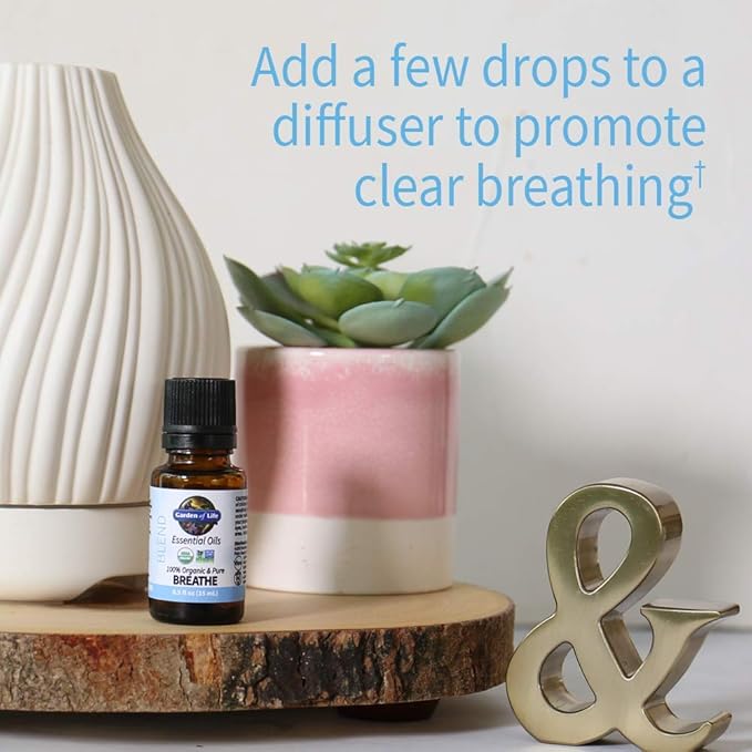 Garden of Life Essential Oils, 100% Organic & Pure Rosemary, Black Spruce & Fir Balsam Essential Oil - Breathe Blend for Diffusers, Home, Skin & Body Care, Clarifying, Clearing, Focusing, 0.5 fl oz