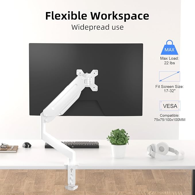 Suptek Single Monitor Mount Adjustable Gas Spring Monitor Arm Desk Mount Stand
