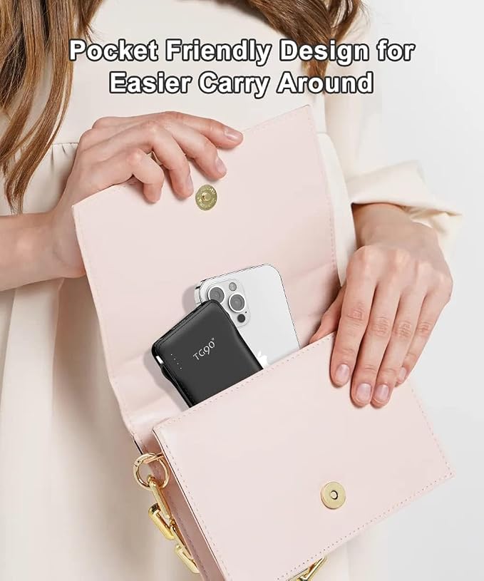 TG90° Portable Charger with Cords 10000mAh Power Bank with Built in Cables