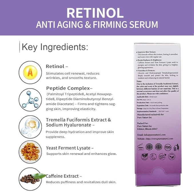 Retinol Serum For Face Reduces Wrinkles & Firms The Skin High-Strength Retinol Serum For Boosting Collagen Improving Skin Elasticity Enhancing Hydration & Skin Barrier Strengthening 1.01 fl oz
