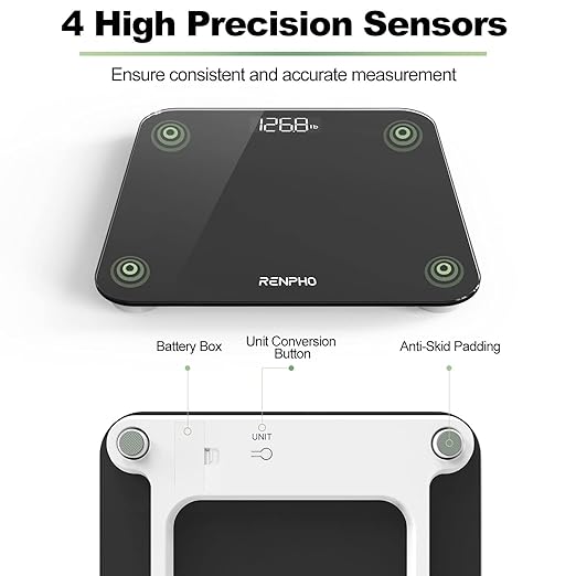 RENPHO Scale for Body Weight, Digital Bathroom Scale with Backlit LED Display, Highly Accurate & Measures Weight up to 400 lb/180kg, Batteries Included, Black-Core 1S