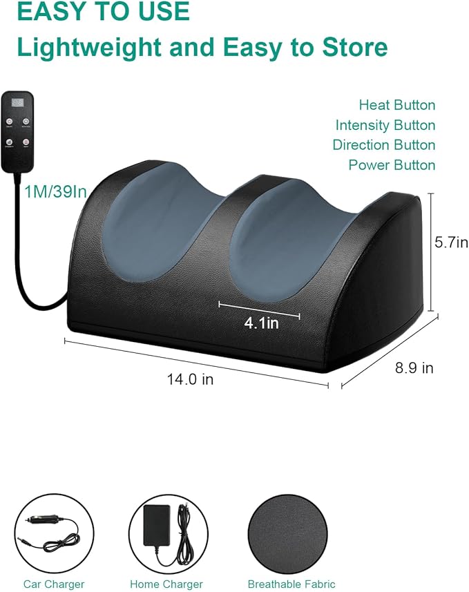 Foot Massager with Heat and Foot Massage, Electric Foot Massager with Cord Remote Control, Birthday Gifts for Mom and Dad (Black)