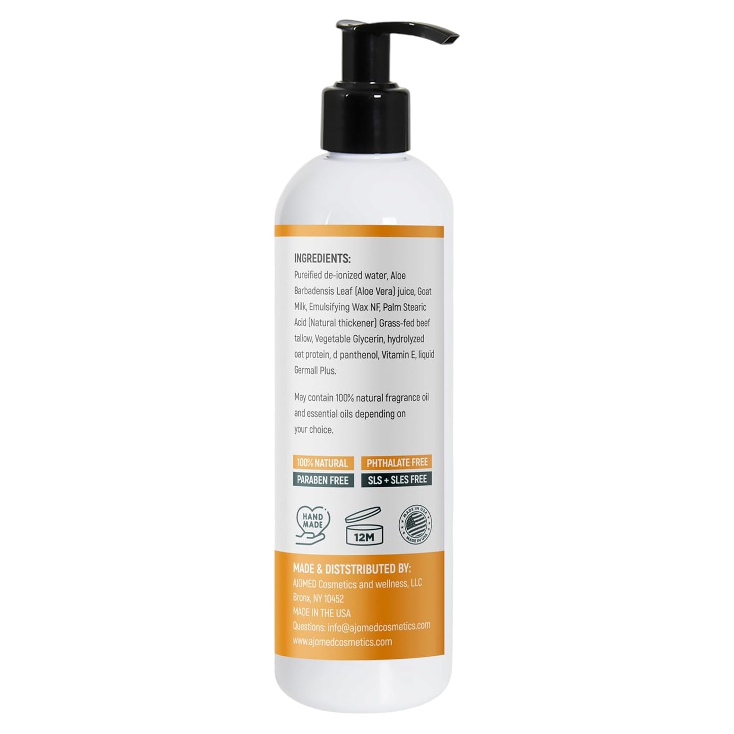 Grass Fed Beef Tallow & Goat Milk Body Lotion for Sensitive Skin, Organic Tallow Lotion - Soothes Dry Patches, Goat Milk Moisturizer - Handmade Tallow Body Lotion (Lavender Vanilla, 12 Oz)